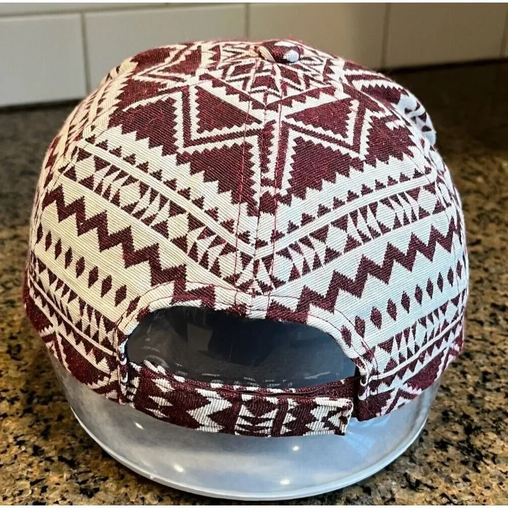 Aztec Print 5-Panel Unisex Hat Cap Red White Strap Back Adjustable‎ Hook & Loop